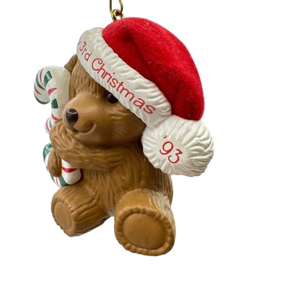 My 3rd Christmas 93 Bear Ornament With Candy Cane Holiday Decoration Childs - Picture 5 of 10